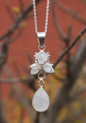 Flower Drop Rainbow Moonstone Sterling Silver Pendant