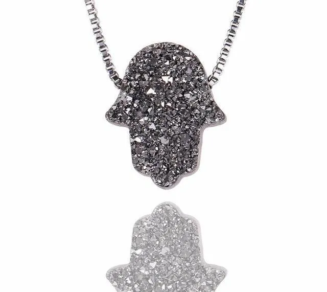 Gemstone Hamsa Hand Crystal Pendant Necklace