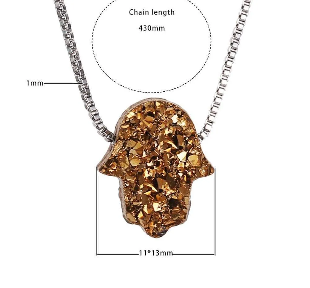 Gemstone Hamsa Hand Crystal Pendant Necklace