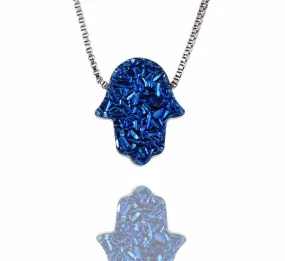 Gemstone Hamsa Hand Crystal Pendant Necklace