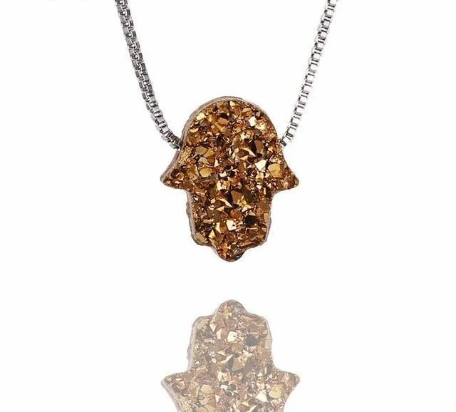 Gemstone Hamsa Hand Crystal Pendant Necklace