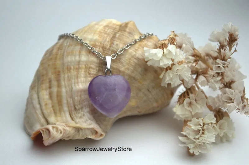 Genuine Amethyst Heart pendant necklace Amethyst crystal Mini Heart pendant Amethyst Pendant Reiki Chakra Amethyst Necklace Healing Pendant