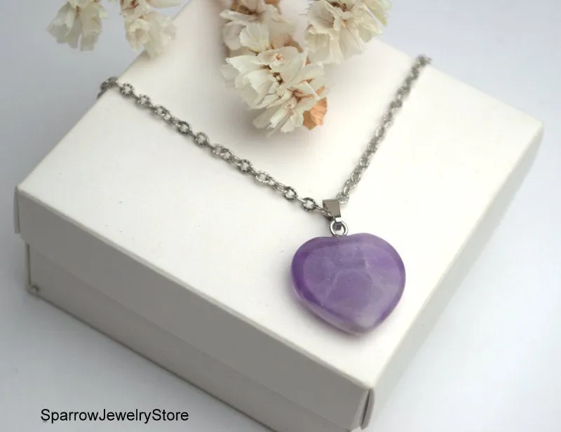 Genuine Amethyst Heart pendant necklace Amethyst crystal Mini Heart pendant Amethyst Pendant Reiki Chakra Amethyst Necklace Healing Pendant