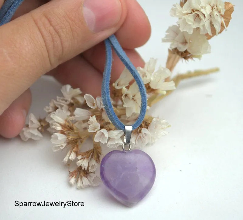 Genuine Amethyst Heart pendant necklace Amethyst crystal Mini Heart pendant Amethyst Pendant Reiki Chakra Amethyst Necklace Healing Pendant