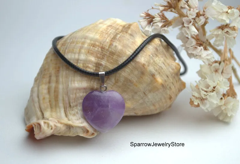 Genuine Amethyst Heart pendant necklace Amethyst crystal Mini Heart pendant Amethyst Pendant Reiki Chakra Amethyst Necklace Healing Pendant