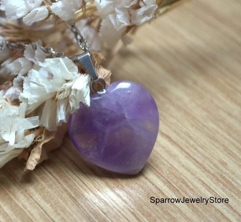 Genuine Amethyst Heart pendant necklace Amethyst crystal Mini Heart pendant Amethyst Pendant Reiki Chakra Amethyst Necklace Healing Pendant