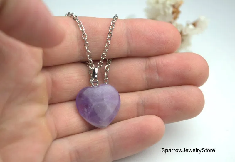 Genuine Amethyst Heart pendant necklace Amethyst crystal Mini Heart pendant Amethyst Pendant Reiki Chakra Amethyst Necklace Healing Pendant