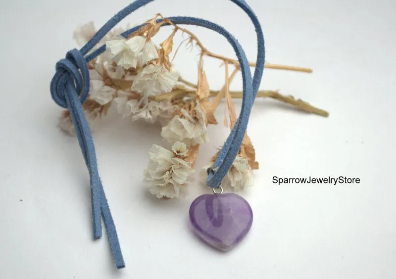 Genuine Amethyst Heart pendant necklace Amethyst crystal Mini Heart pendant Amethyst Pendant Reiki Chakra Amethyst Necklace Healing Pendant