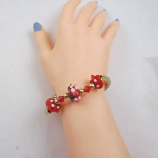 Gold Bangle Bracelet Artisan Handmade Red Accents