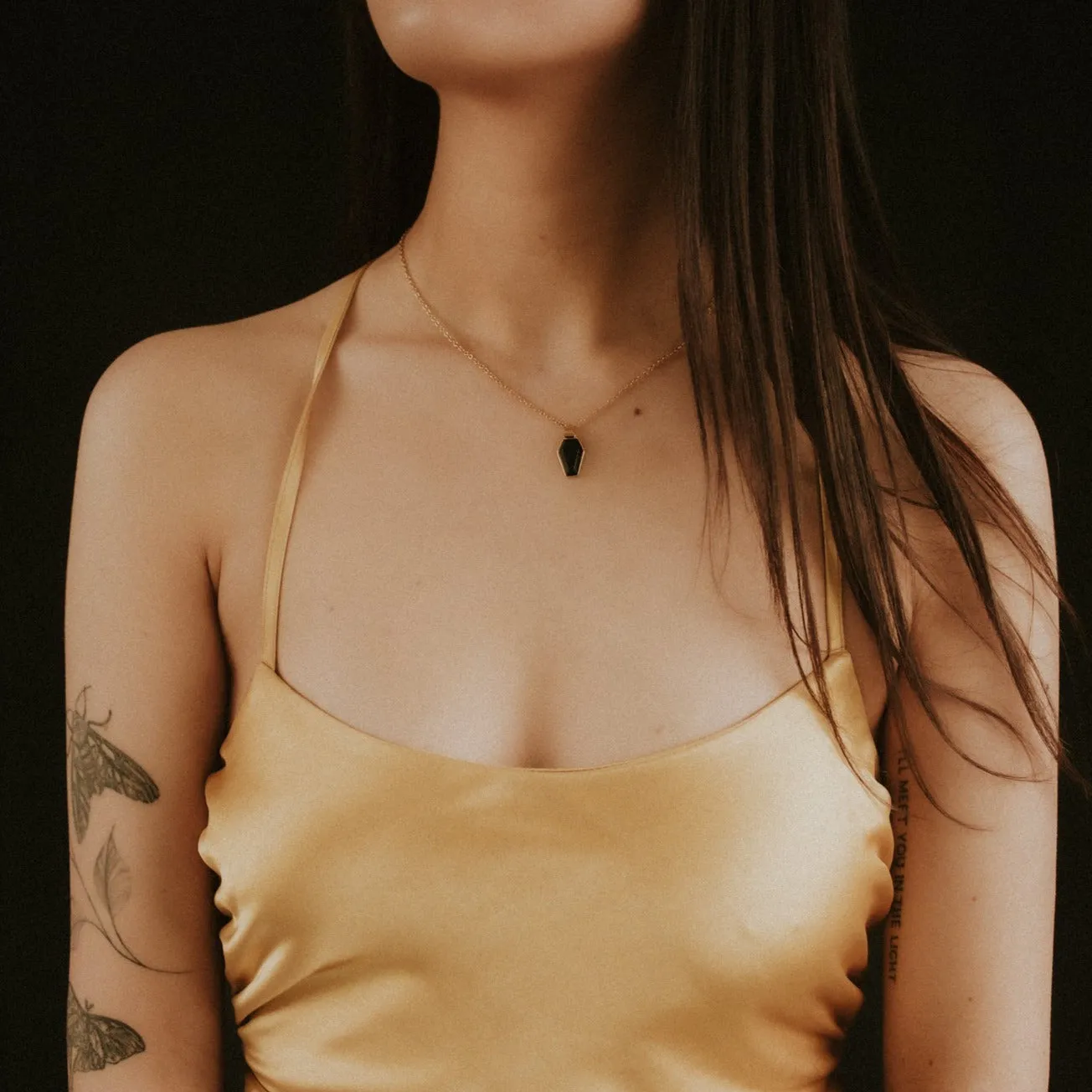 Gold Crypt Black Coffin Gothic Necklace