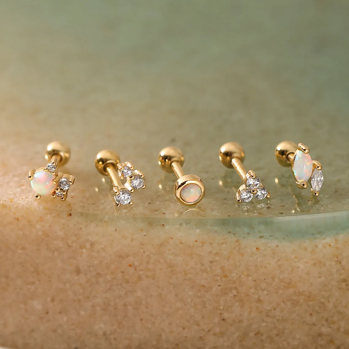Gold Kyoto Opal Sparkle Crown Barbell Single Earring