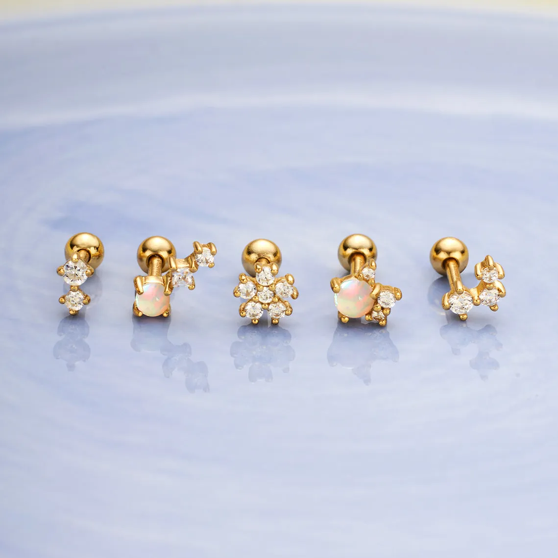 Gold Kyoto Opal Sparkle Crown Barbell Single Earring
