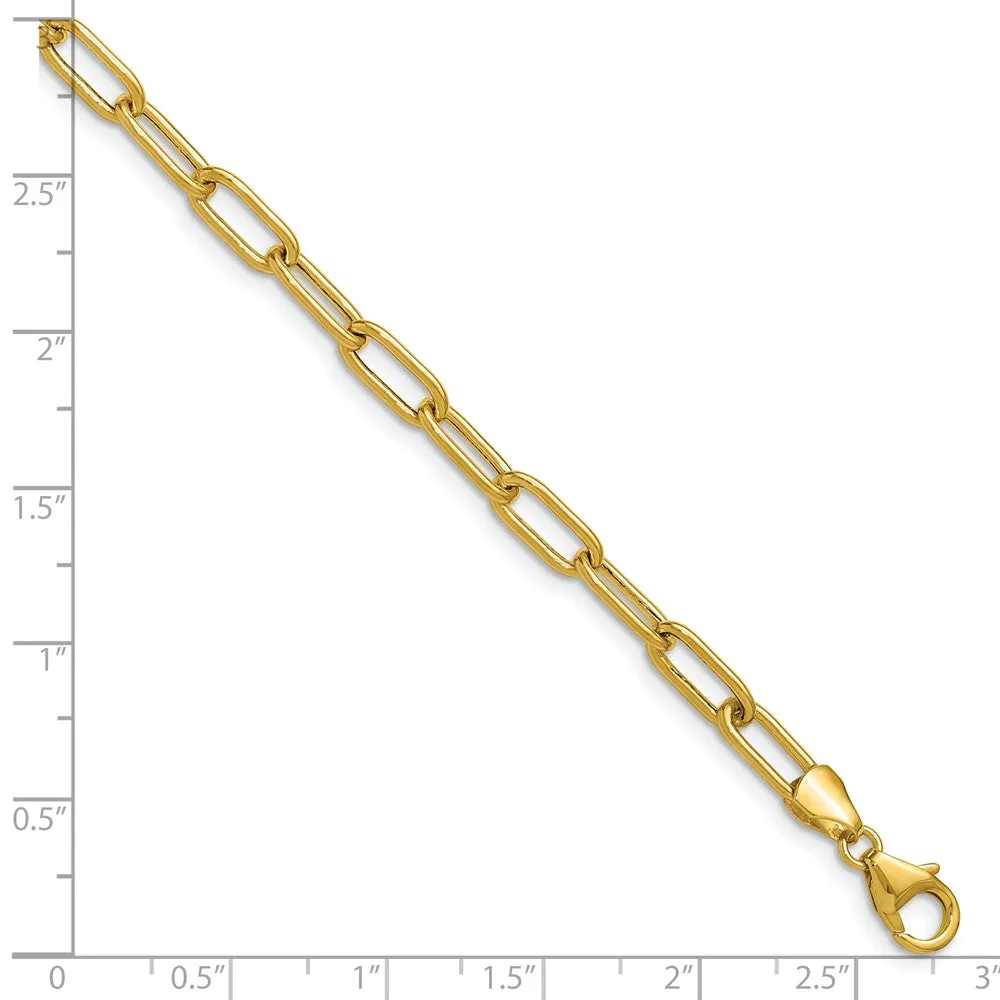 Gold Leslie's 14k 7 Inches Long 4.5mm Semi-Solid Paperclip Chain Bracelet Model-7361-7