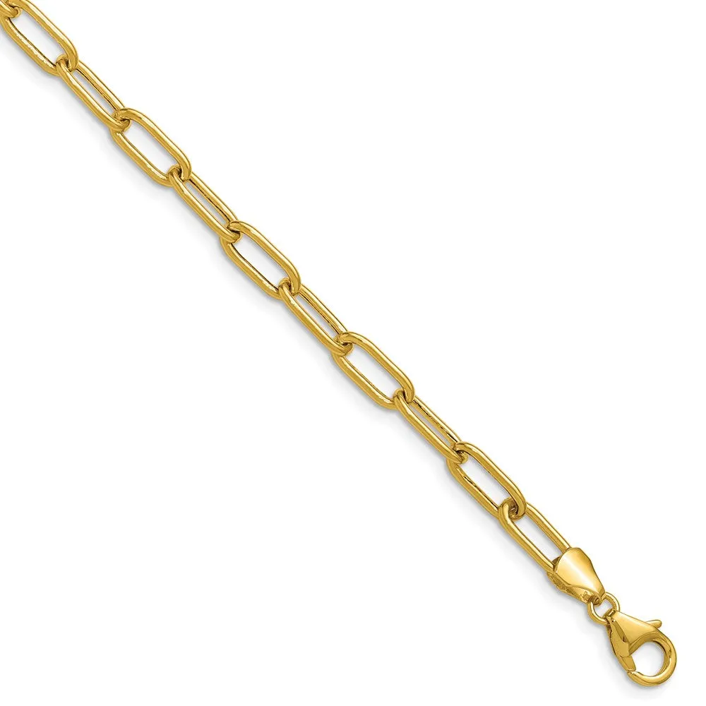 Gold Leslie's 14k 7 Inches Long 4.5mm Semi-Solid Paperclip Chain Bracelet Model-7361-7