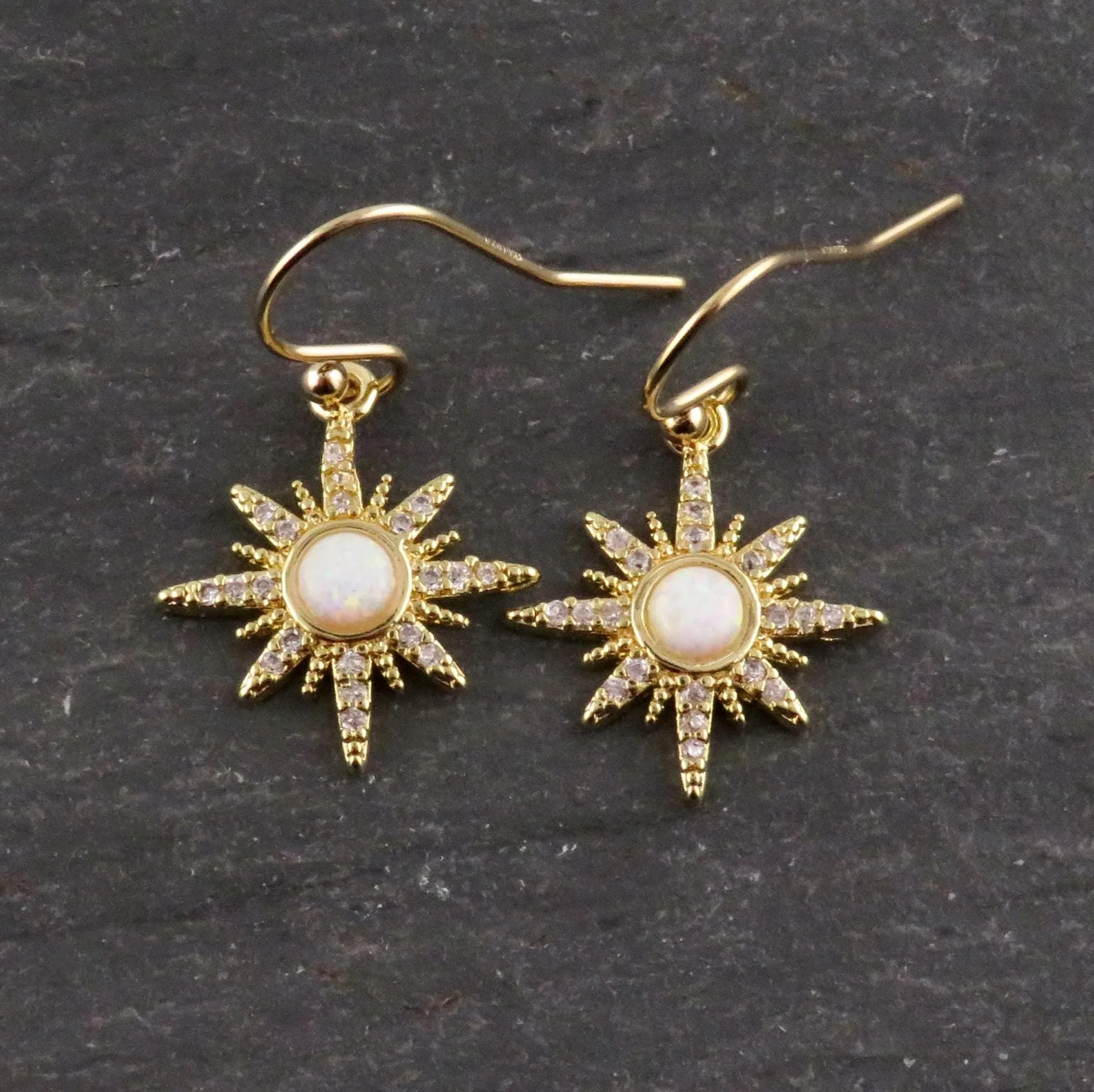 Gold Opal Starburst Earrings