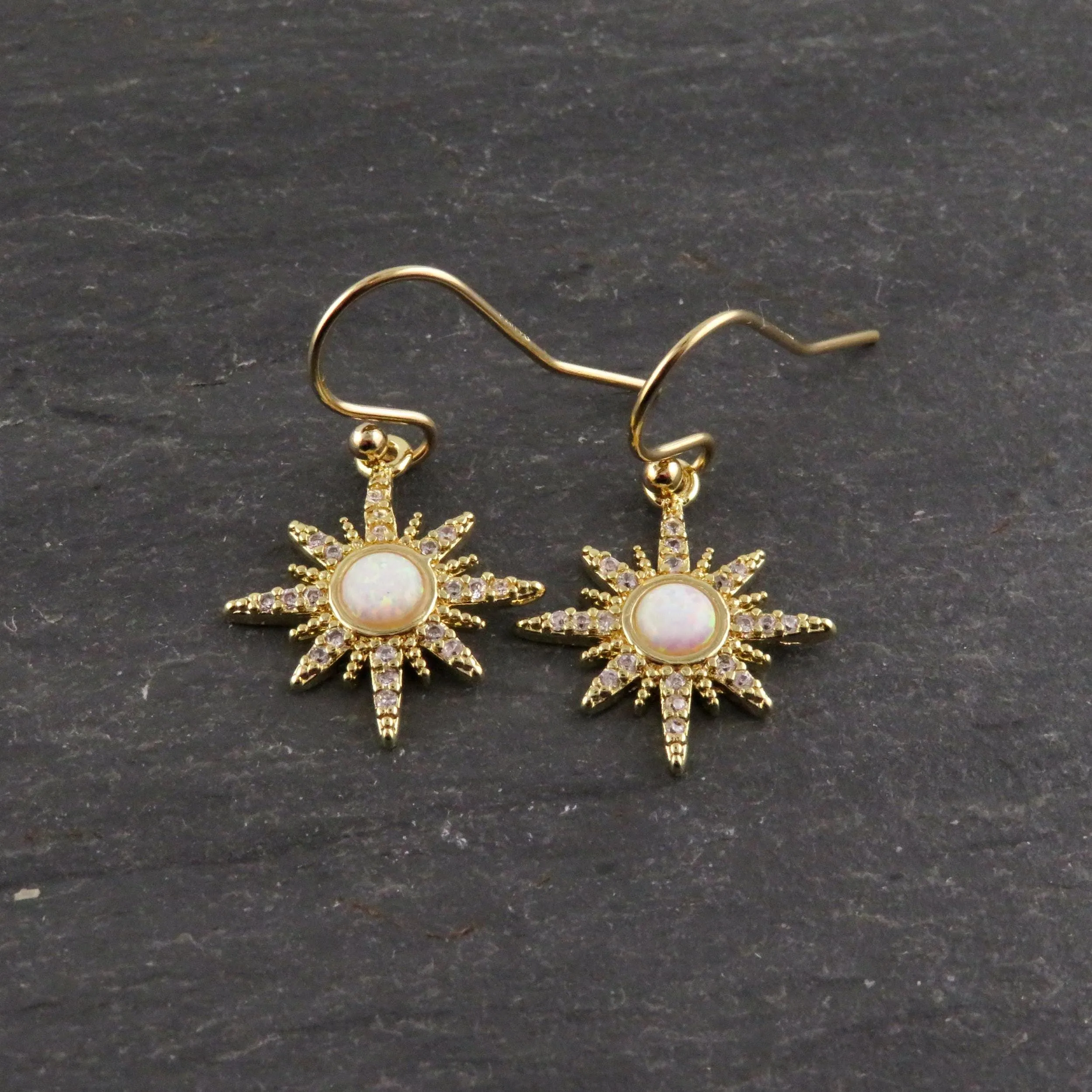 Gold Opal Starburst Earrings
