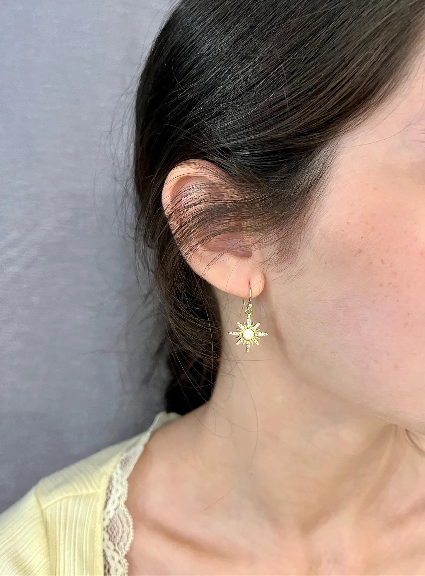 Gold Opal Starburst Earrings