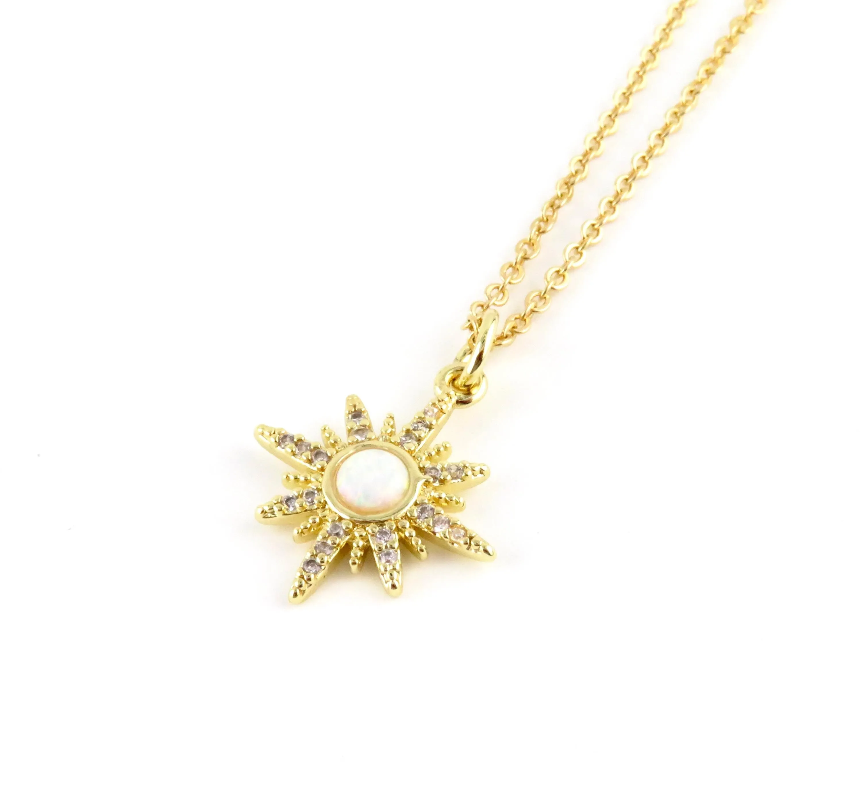 Gold Opal Starburst Earrings