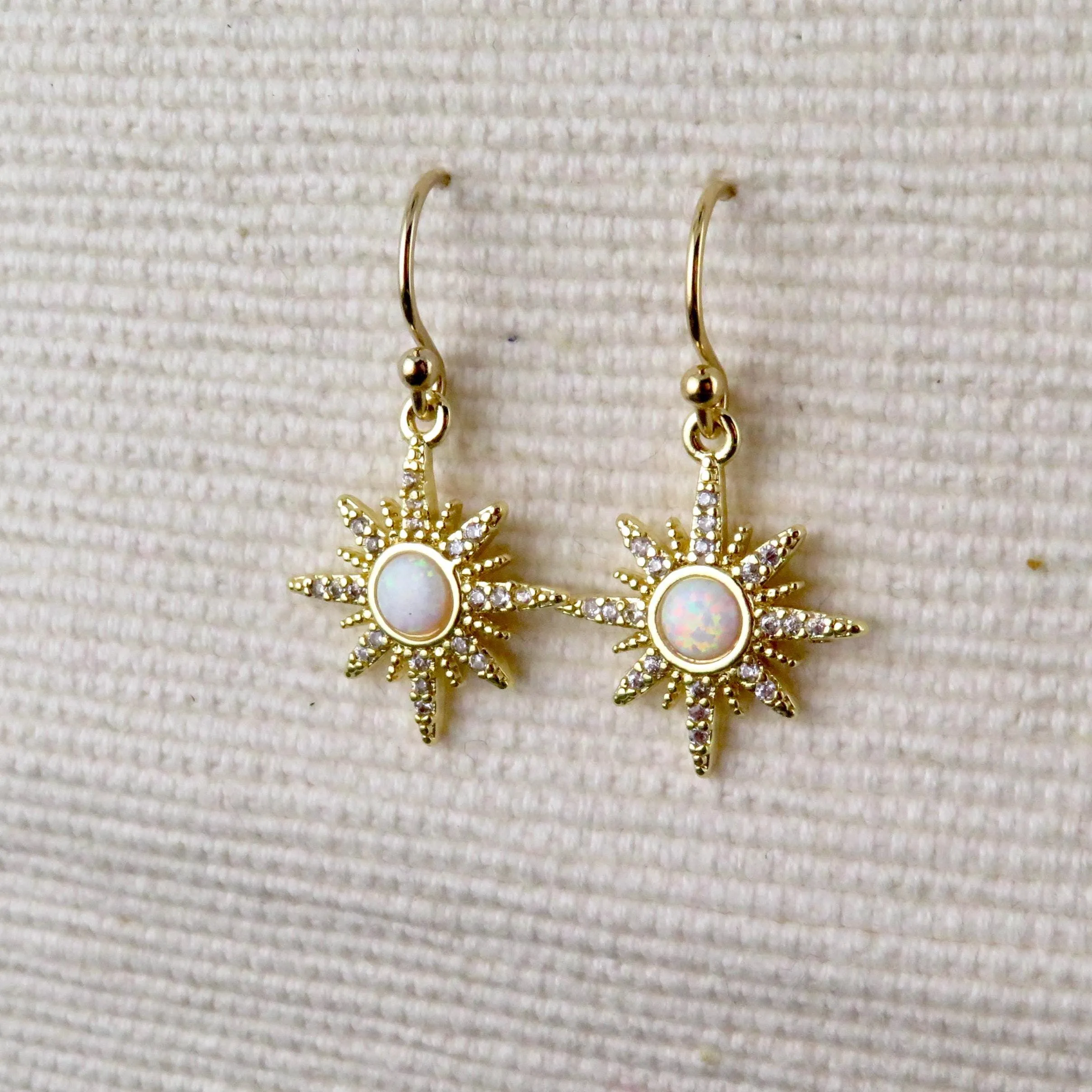 Gold Opal Starburst Earrings