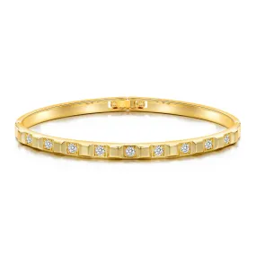 Gold Plated Cubic Bangle Created with Zircondia® Crystals (7 Inch)