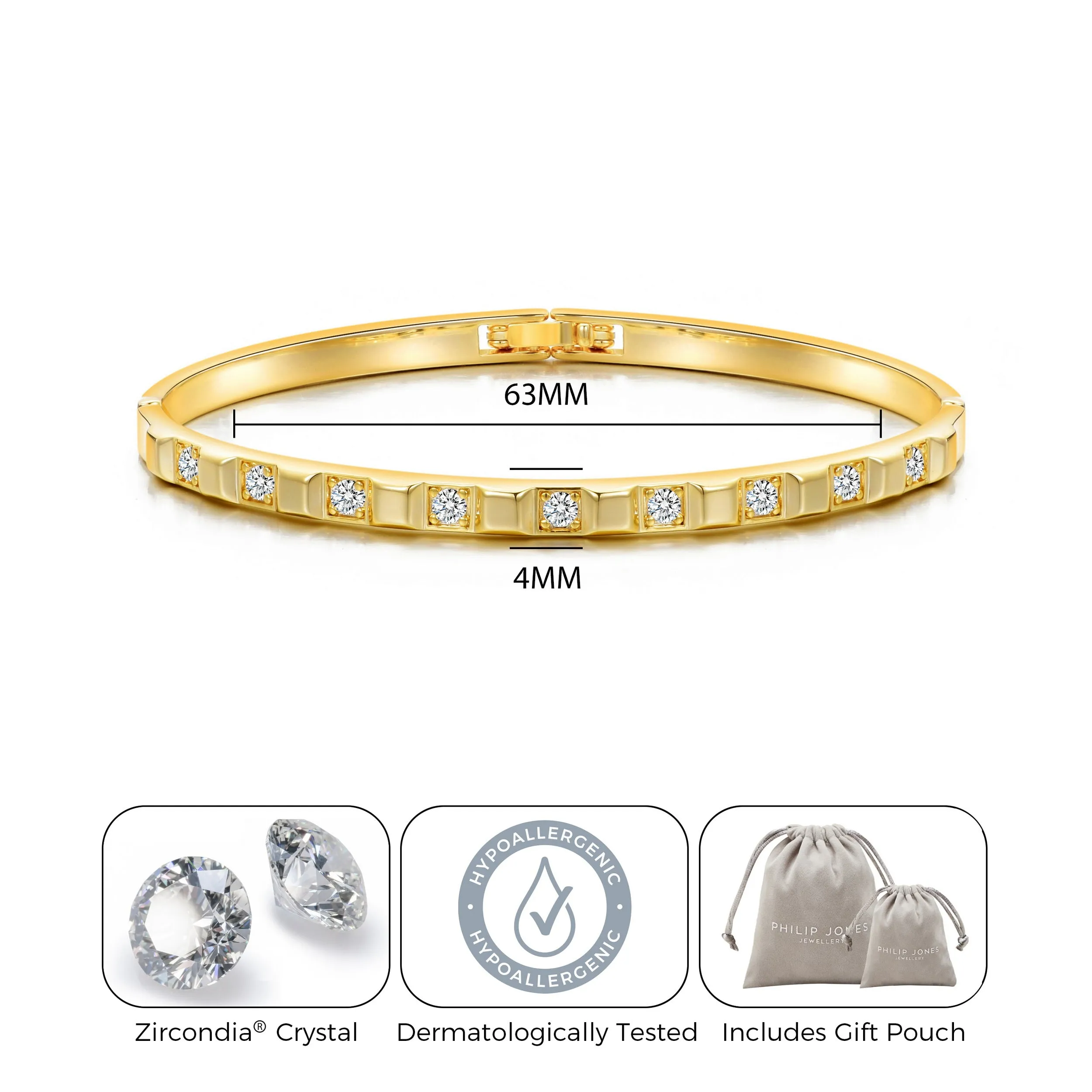 Gold Plated Cubic Bangle Created with Zircondia® Crystals (7 Inch)
