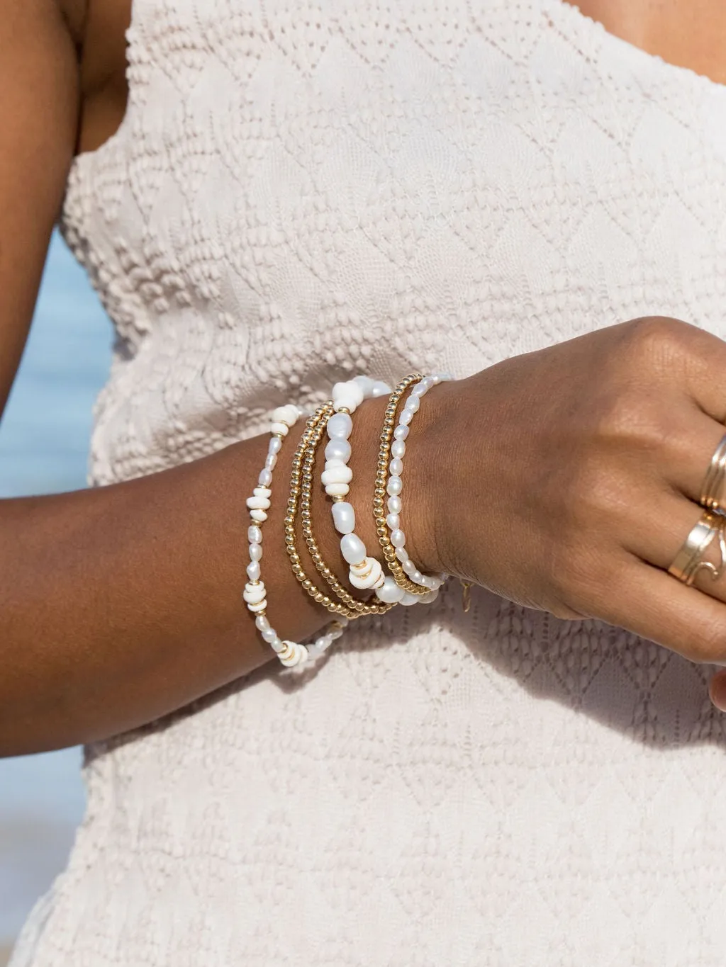Gold Puka Shell Pearl Bracelet - Maka