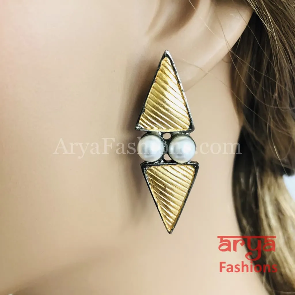 Golden Black Pearl Fusion Ethnic Earrings