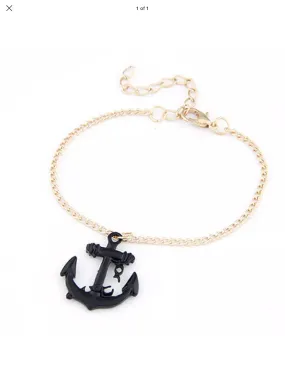 Goldtone black anchor bracelet