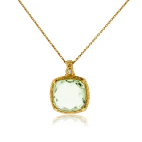 Green Amethyst and Diamond Textured Gold Necklace