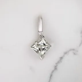 GREEN AMETHYST DIAMOND PENDANT 14k WHITE GOLD PRINCESS CUT PRASIOLITE NECKLACE