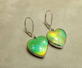 Green Aurora Opal Heart Drop Earrings