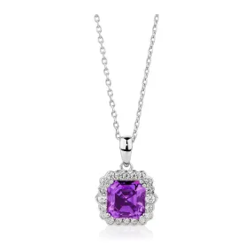 Halo necklace with amethyst simulant in sterling silver