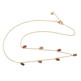 Handmade 18K Rose Gold Baguette Multicolor Tourmaline Princess Necklace Jewelry