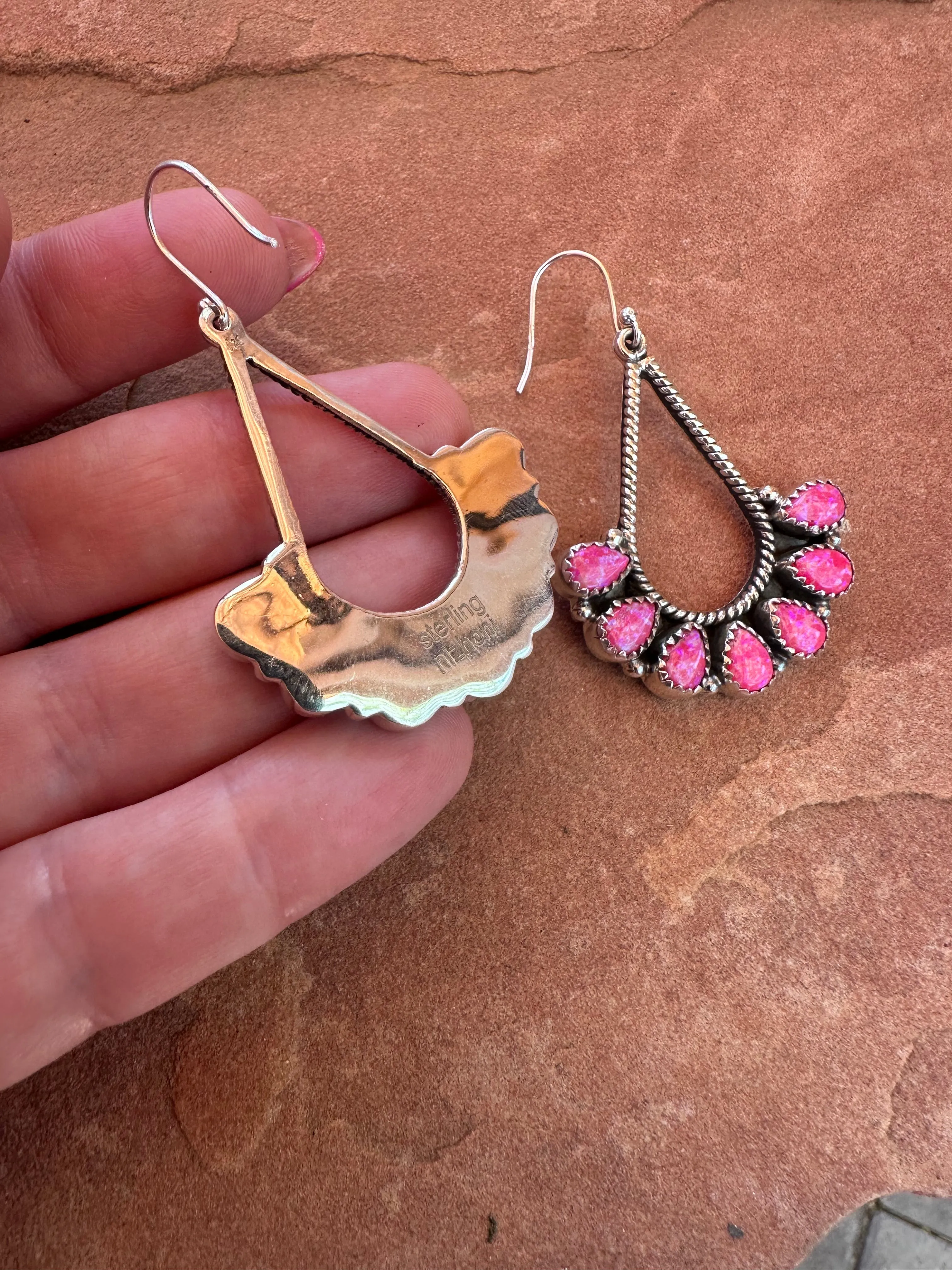 Handmade Sterling Silver & Hot Pink Fire Opal Dangle Earrings