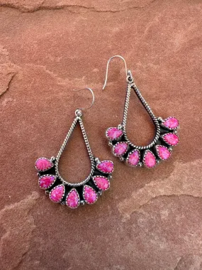 Handmade Sterling Silver & Hot Pink Fire Opal Dangle Earrings