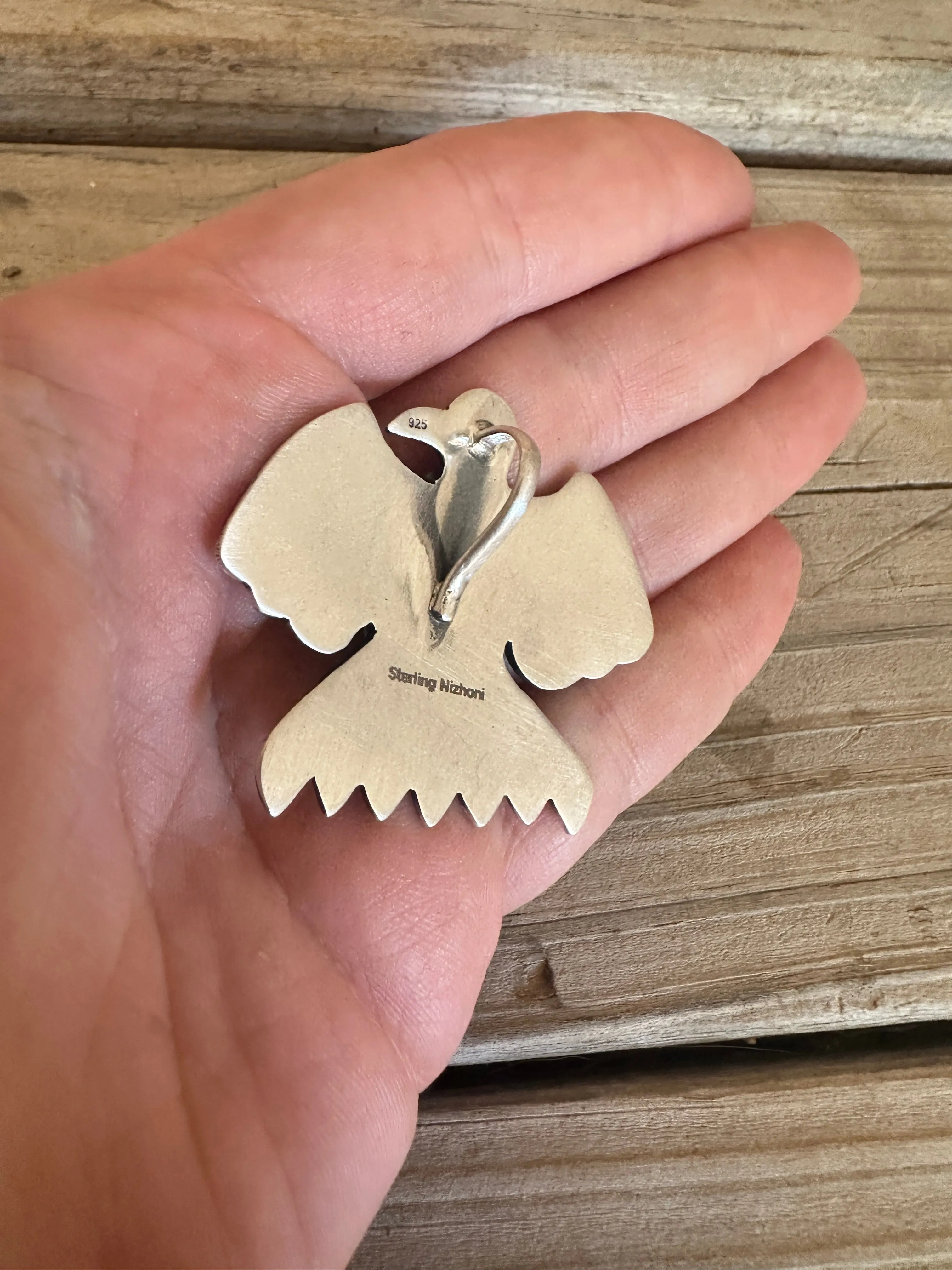 Handmade Sterling Silver & Sonoran Mountain Turquoise Thunderbird Pendant Signed Nizhoni MORE BLUE
