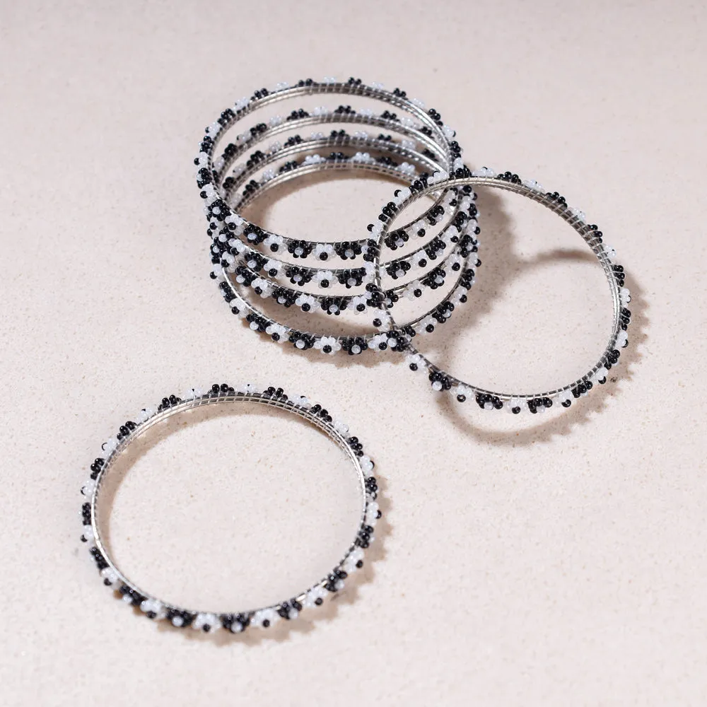 Hapur Flower Black & White Beadwork Bangles (Set of 6)