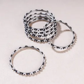 Hapur Flower Black & White Beadwork Bangles (Set of 6)