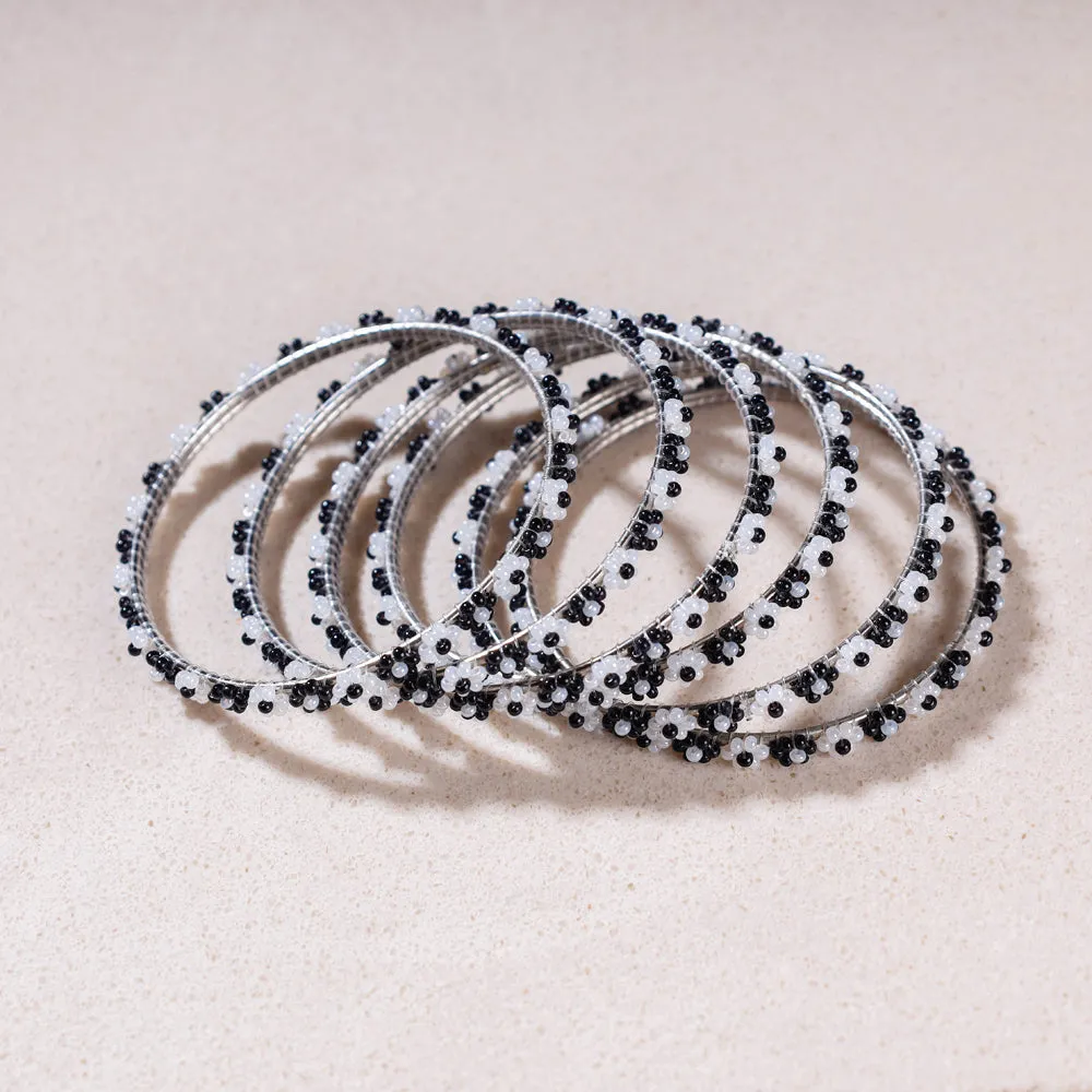 Hapur Flower Black & White Beadwork Bangles (Set of 6)