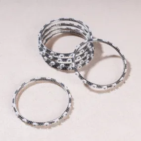 Hapur Flower Grey & White Beadwork Bangles (Set of 6)