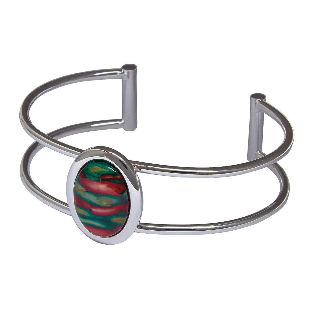 Heathergem Double Bar Bangle with Oval Stone