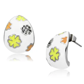 High polished (no plating) Stainless Steel Earrings with Top Grade Crystal in Clear for Women Clear Stone Color Style TK1043
