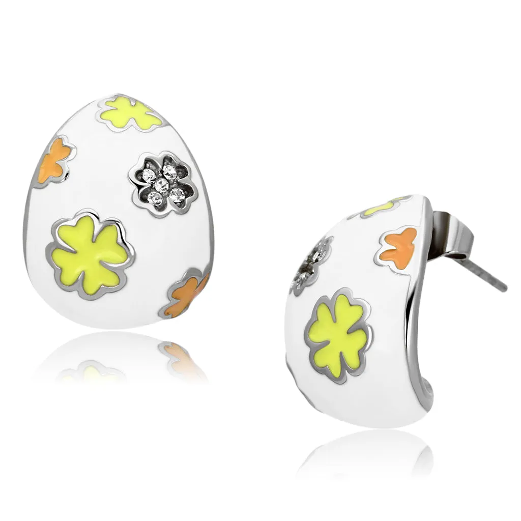 High polished (no plating) Stainless Steel Earrings with Top Grade Crystal in Clear for Women Clear Stone Color Style TK1043