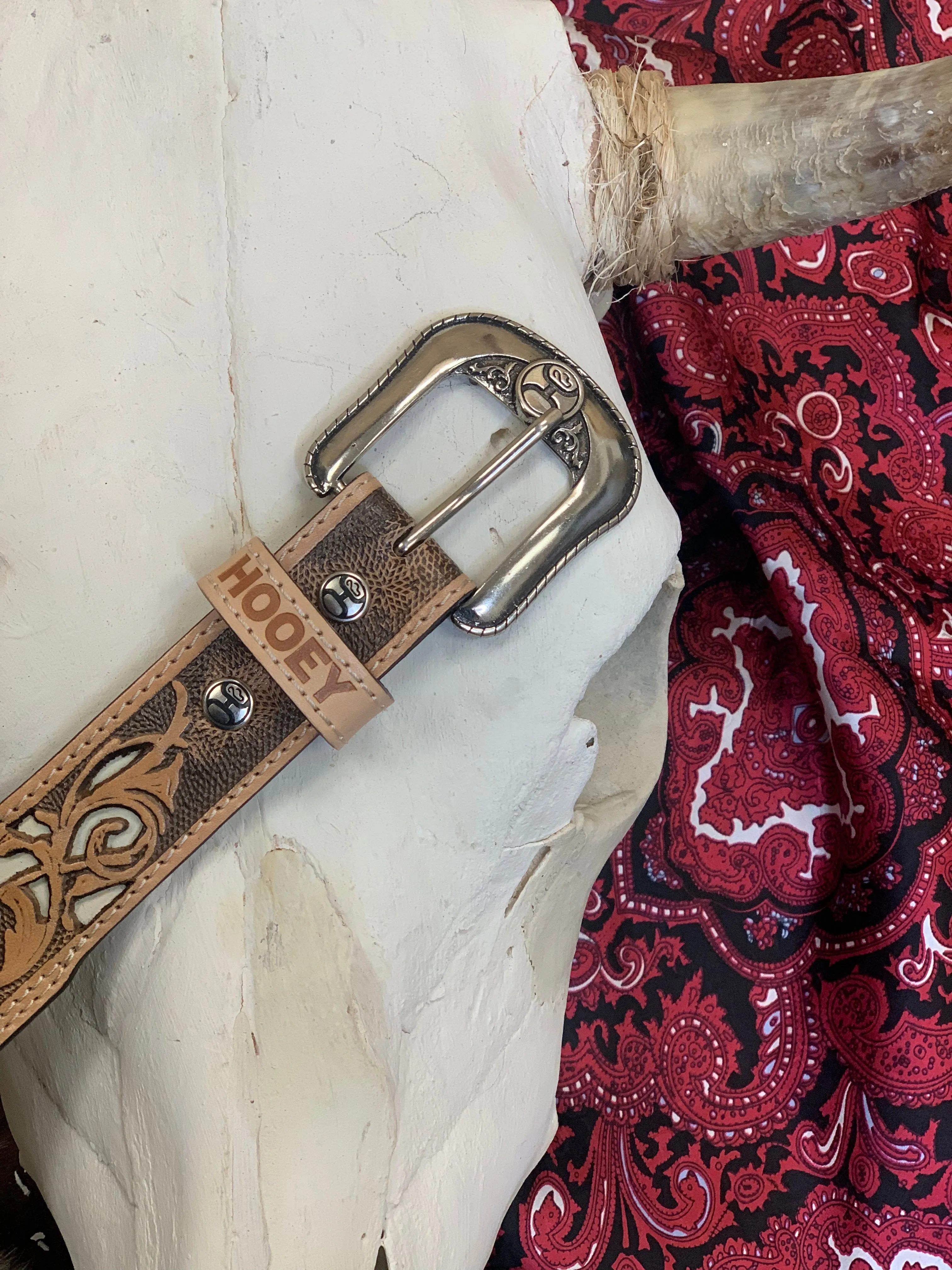 Hooey 'Top Notch' Natural Hand-Tooled Filigree Cutout Leather Belt HMBLT001