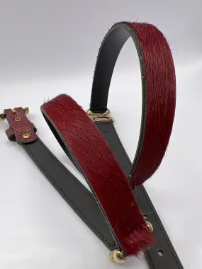 Horsy Dark Red Leather Belt with Gold Adornment