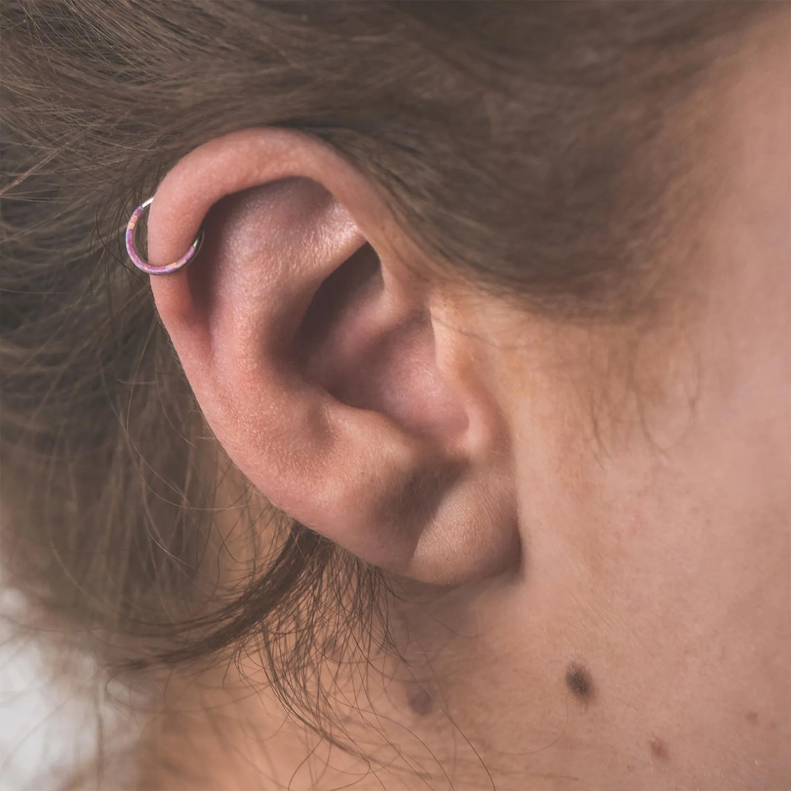 Inlaid Rose Pink Synth Opal Titanium Earring