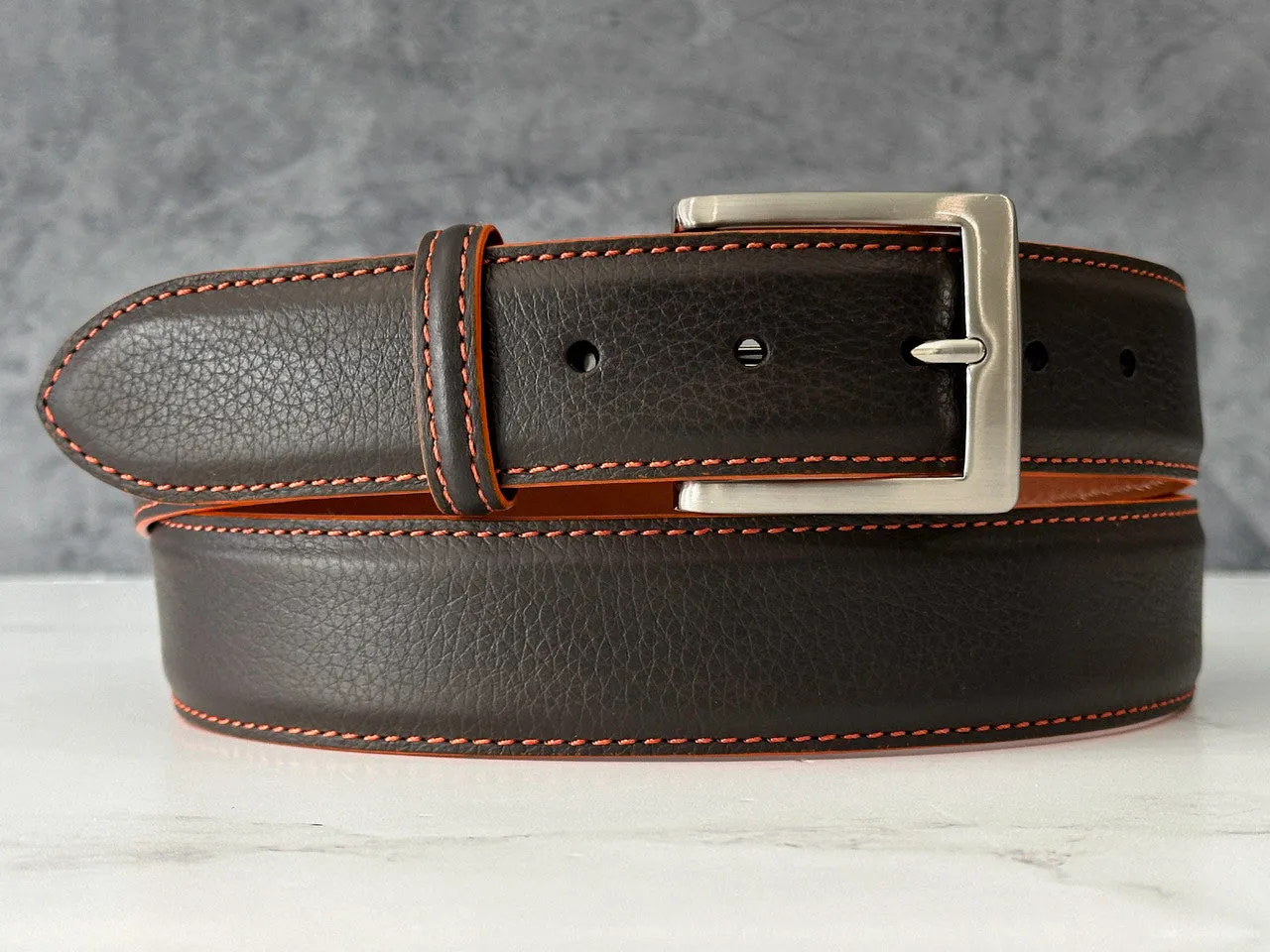 Italian Pebble Grain Calf Belt: Brown