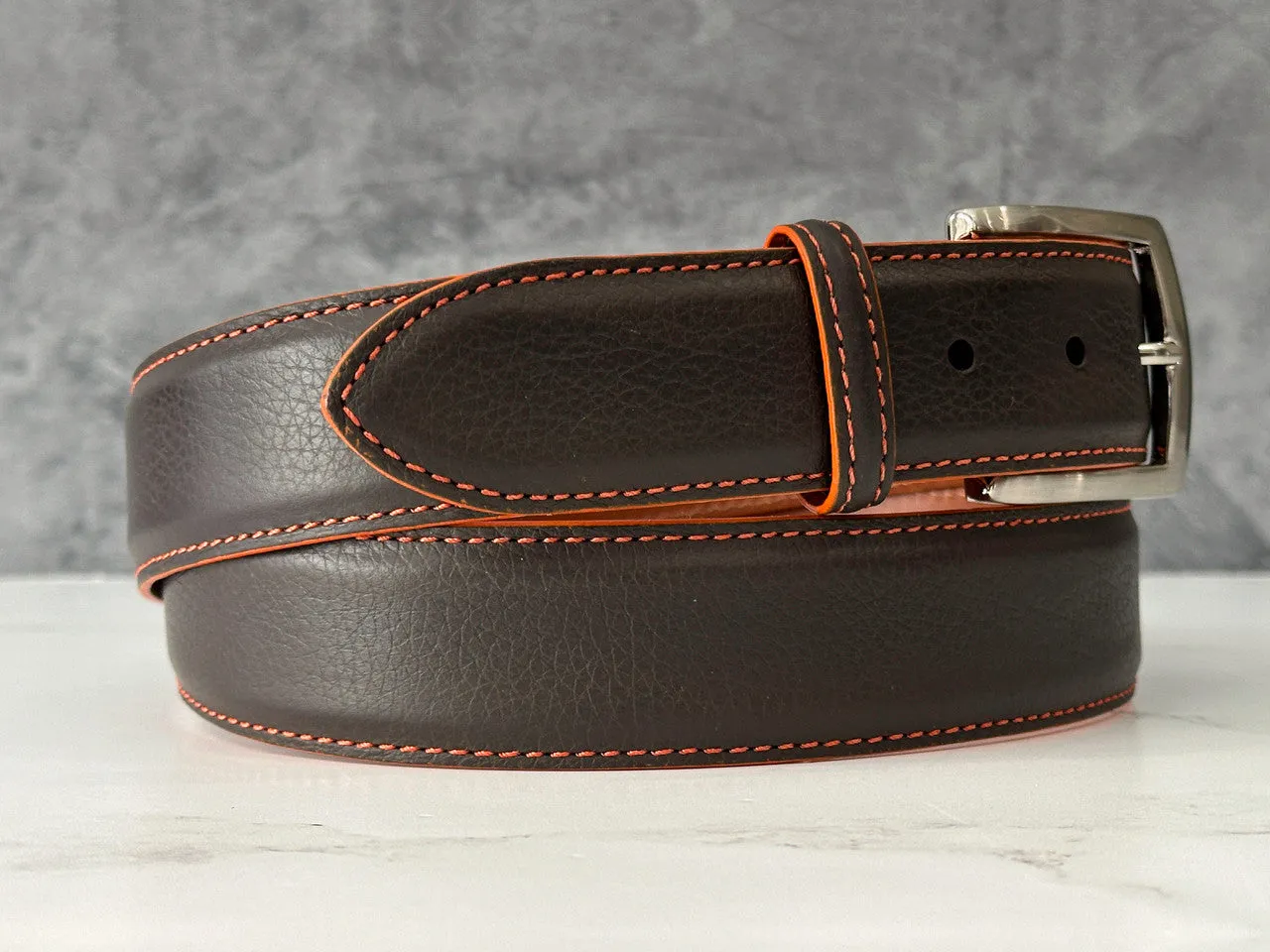 Italian Pebble Grain Calf Belt: Brown