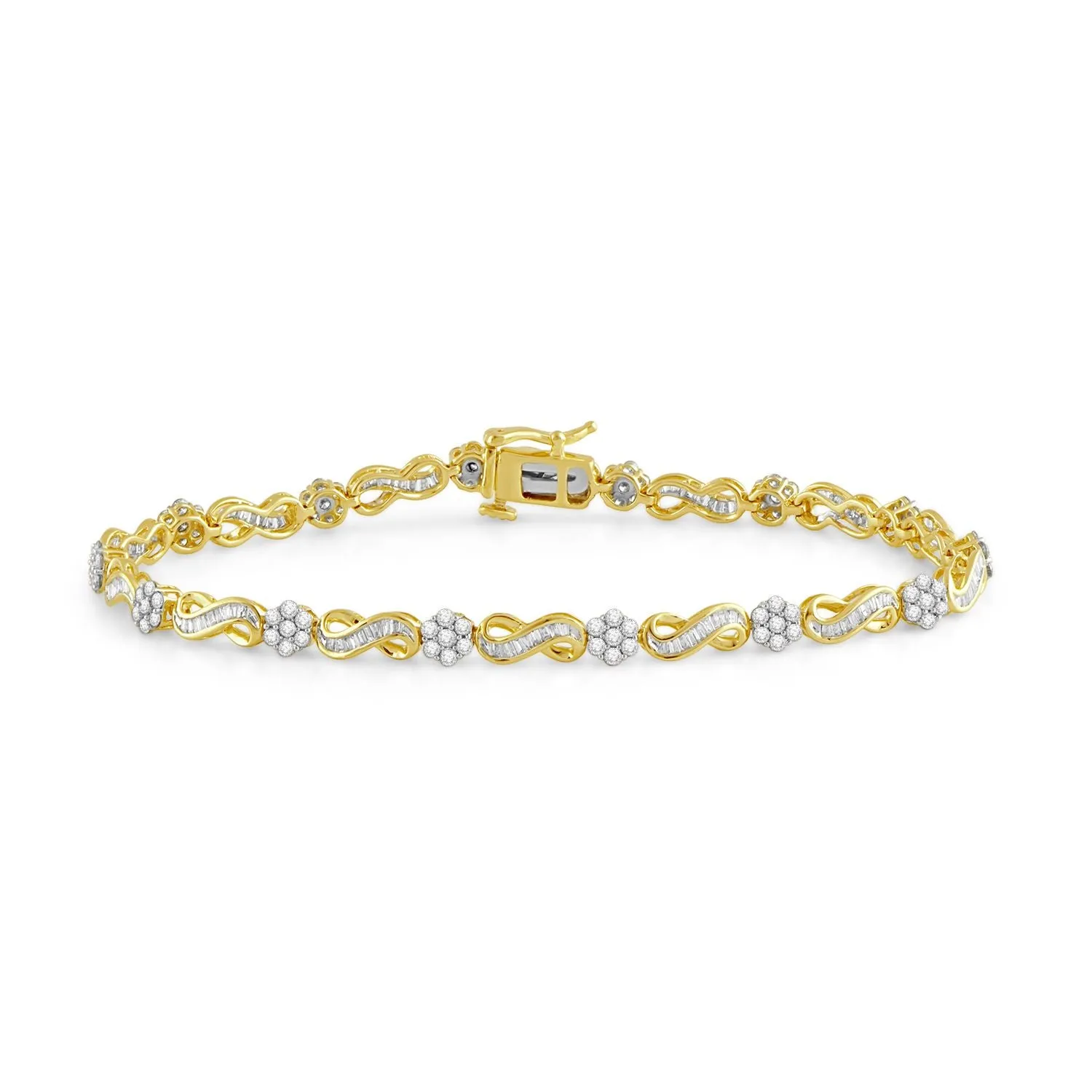 Jewelili 10K Yellow Gold With 2.0 CTTW Diamonds Infinity Bracelet, 7.25"