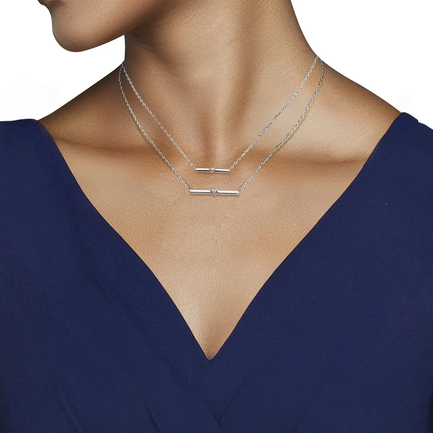 Jewelili 14K Rose Gold over Sterling Silver With Round Amethyst and Natural White Round Diamonds Bar Necklace